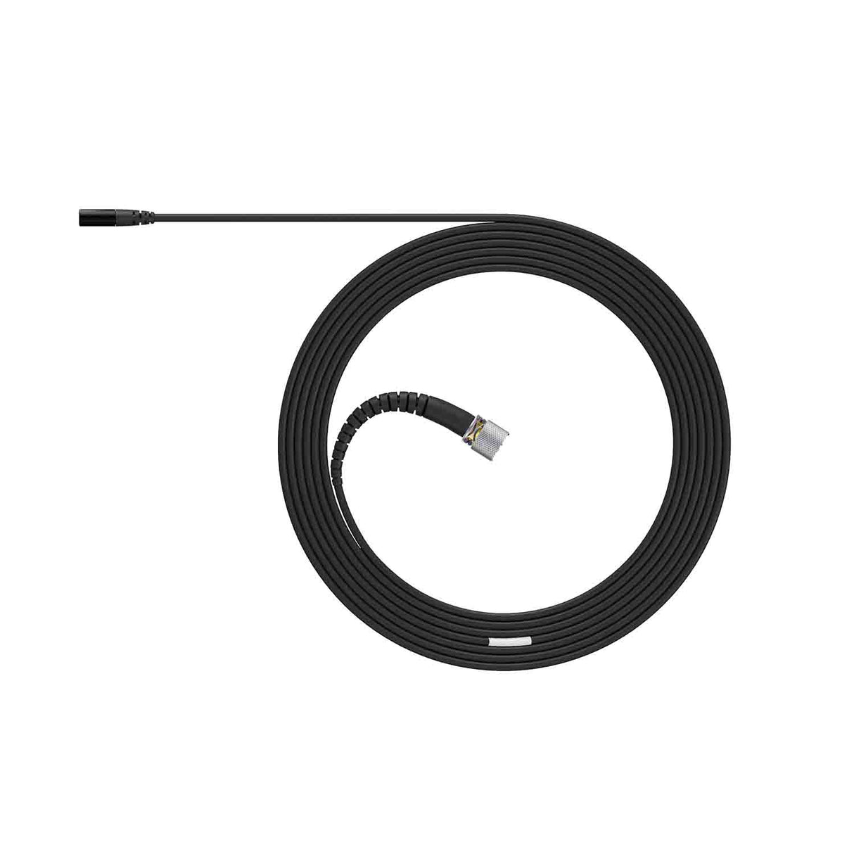 Black DPA 6061 miniature microphone with microdot connecter on a white background