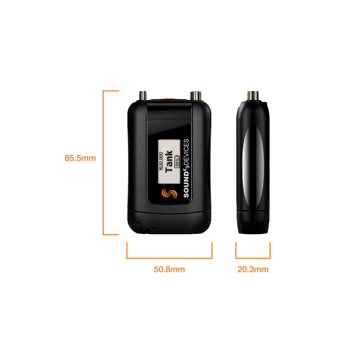 Sound Devices Astral Mini Plus dimensions, on a white background.