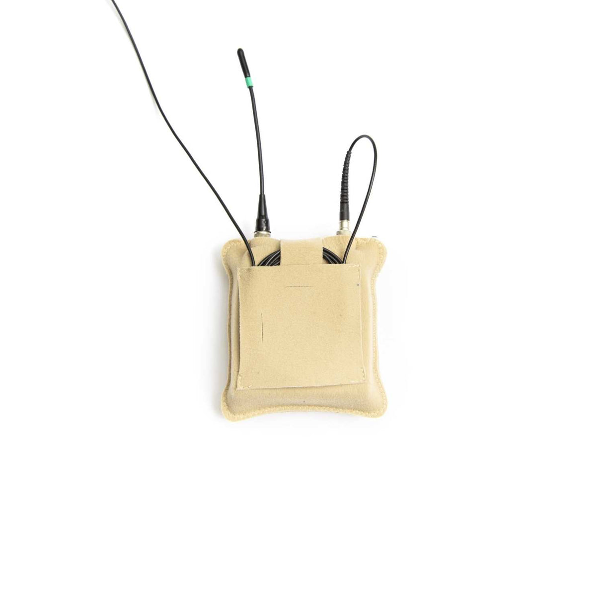 Beige Belt Puffy Pouch with cable on a white background.