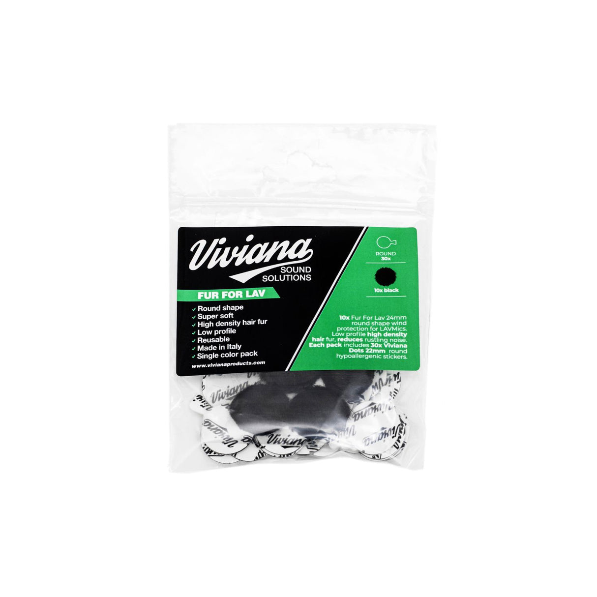 Viviana fur for lav, round, black, on a white background.