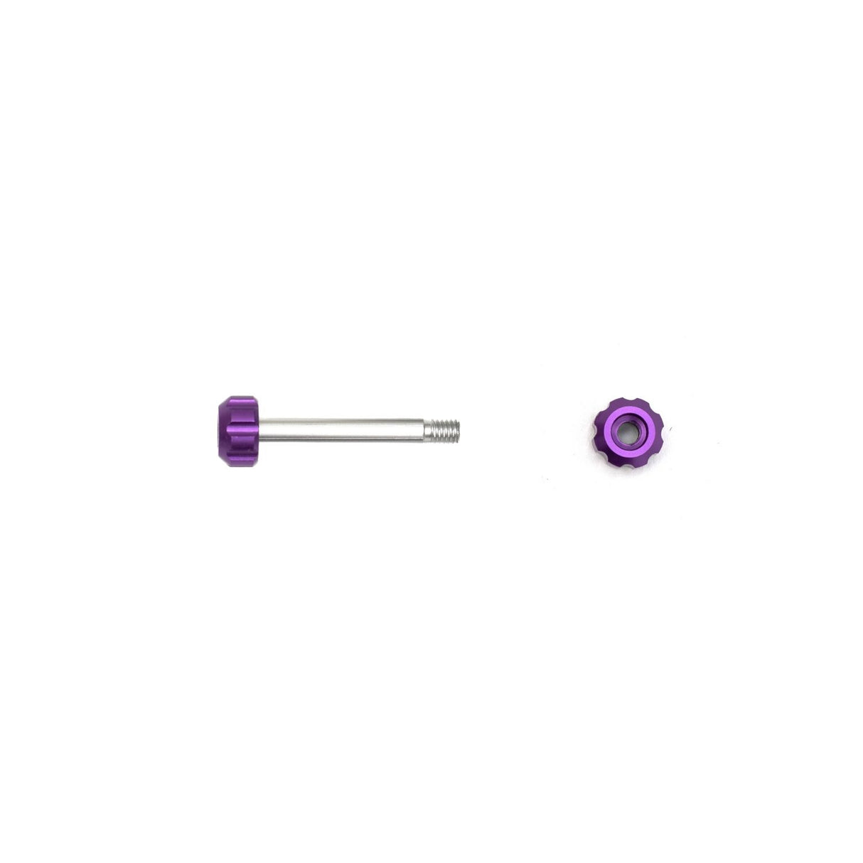 Purple Viviana screw and nut, on a white background.