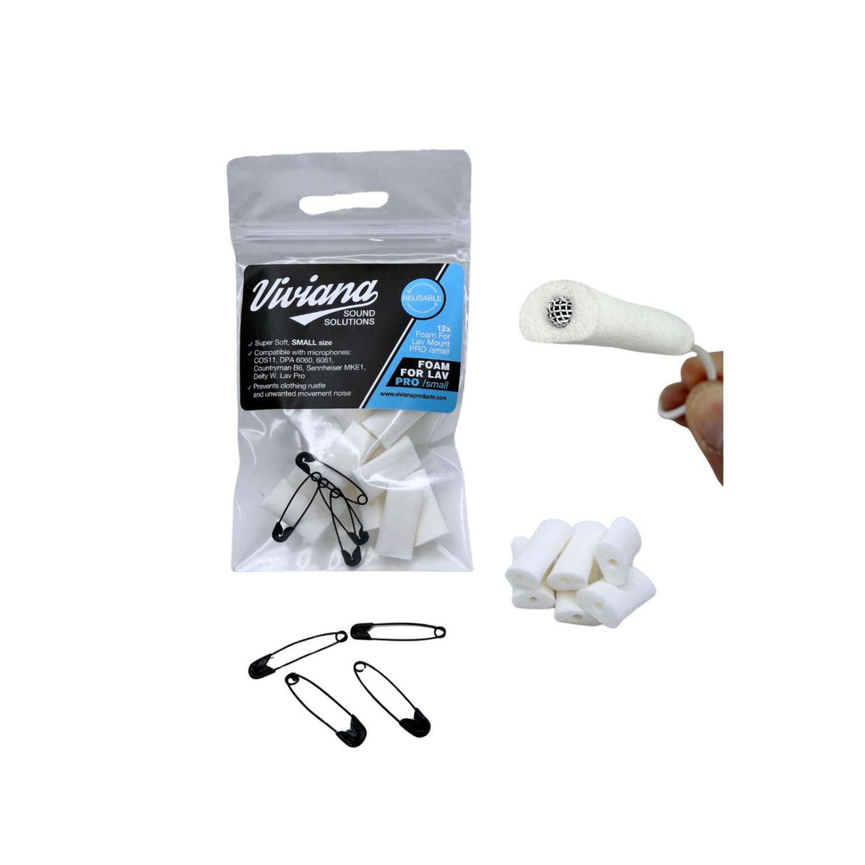 Viv Foam for Lav, white small, packaged and contents displayed.