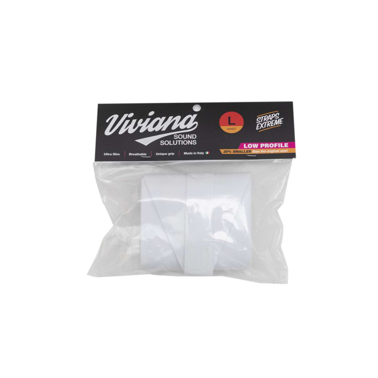 White L LP waist strap on a white background.