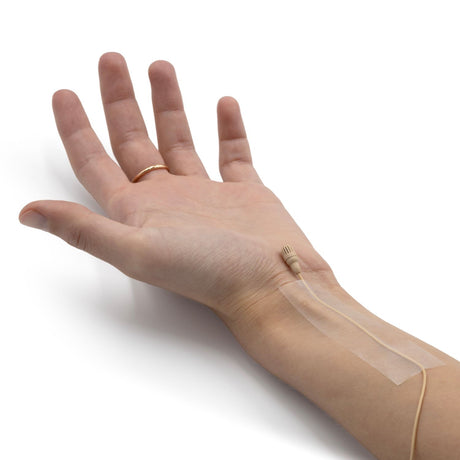 BBI Invisible Skin Tape on arm with mic, on a white background