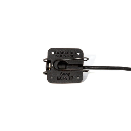 One black Lav Concealer for Sony ECM-77, base view, on a white background