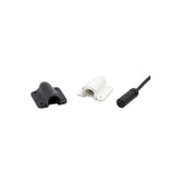 One microphone, and one white, one black Lav Concealer for Sony ECM-V1 on a white background.