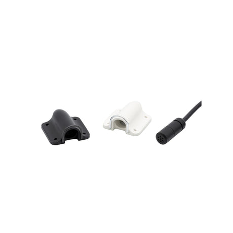 One microphone, and one white, one black Lav Concealer for Sony ECM-V1 on a white background.