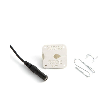 BBI White Lav Concealer for Rode Lav with accessories, on a white background