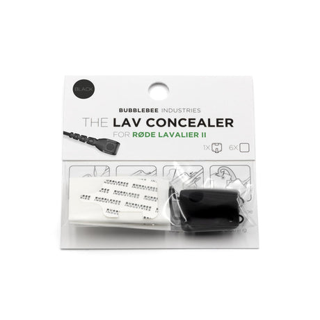 Packaging of Black Bubblebee Industries Lav Concealer for Rode Lavalier II on a white background