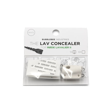 Packaging of White Bubblebee Industries Lav Concealer for Rode Lavalier II on a white background