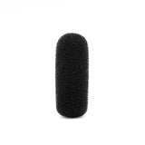 Black foam microphone windscreen on a white background