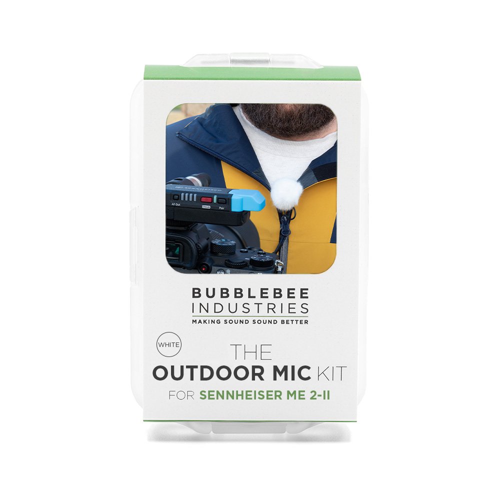 Bubblebee Industries outdoor mic kit (white) for Sennheiser ME 2-II, on a white background