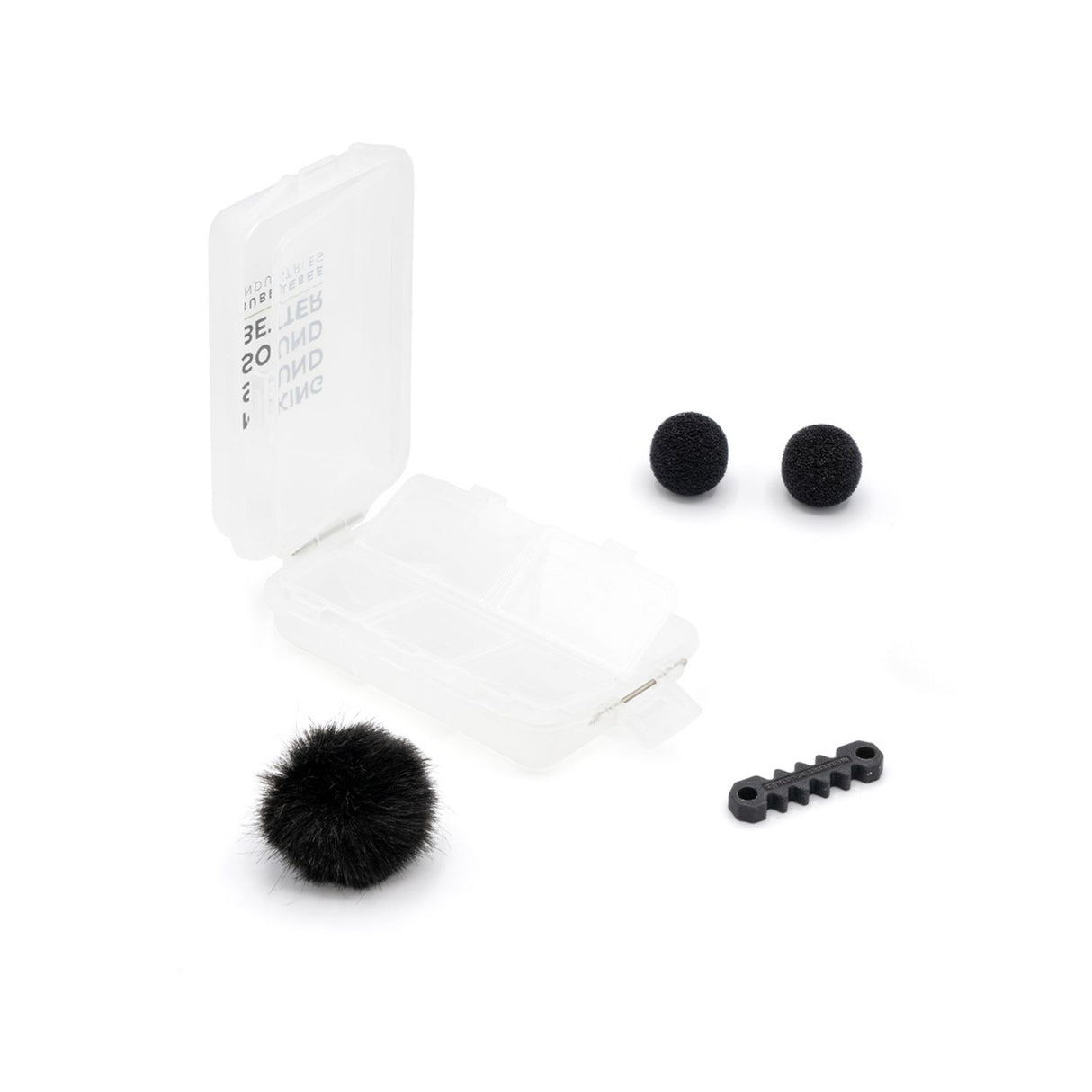 Black Windbubble, foams, cable saver, with Accessories Case, on a white background