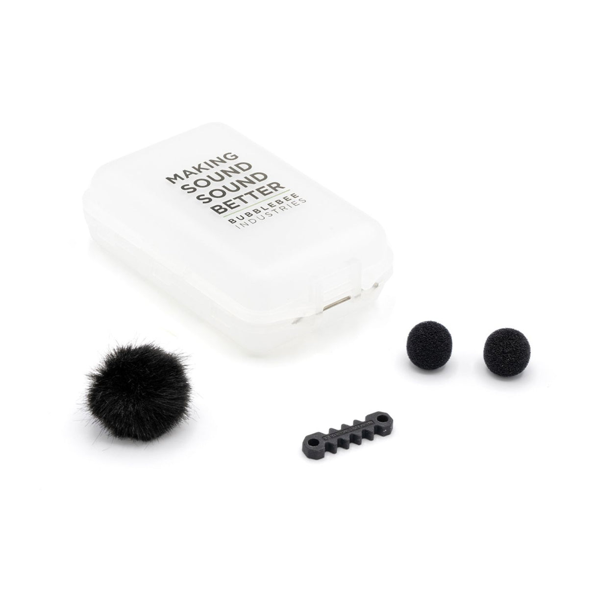 Black Windbubble, foams, cable saver, with Accessories Case (closed), on a white background