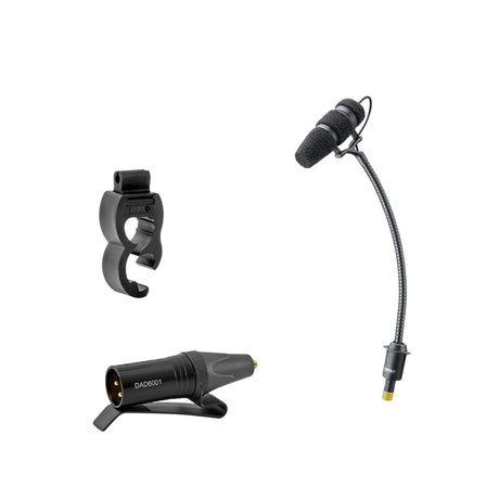 DPA 4099 with drum clip and DAD6001, on a white background