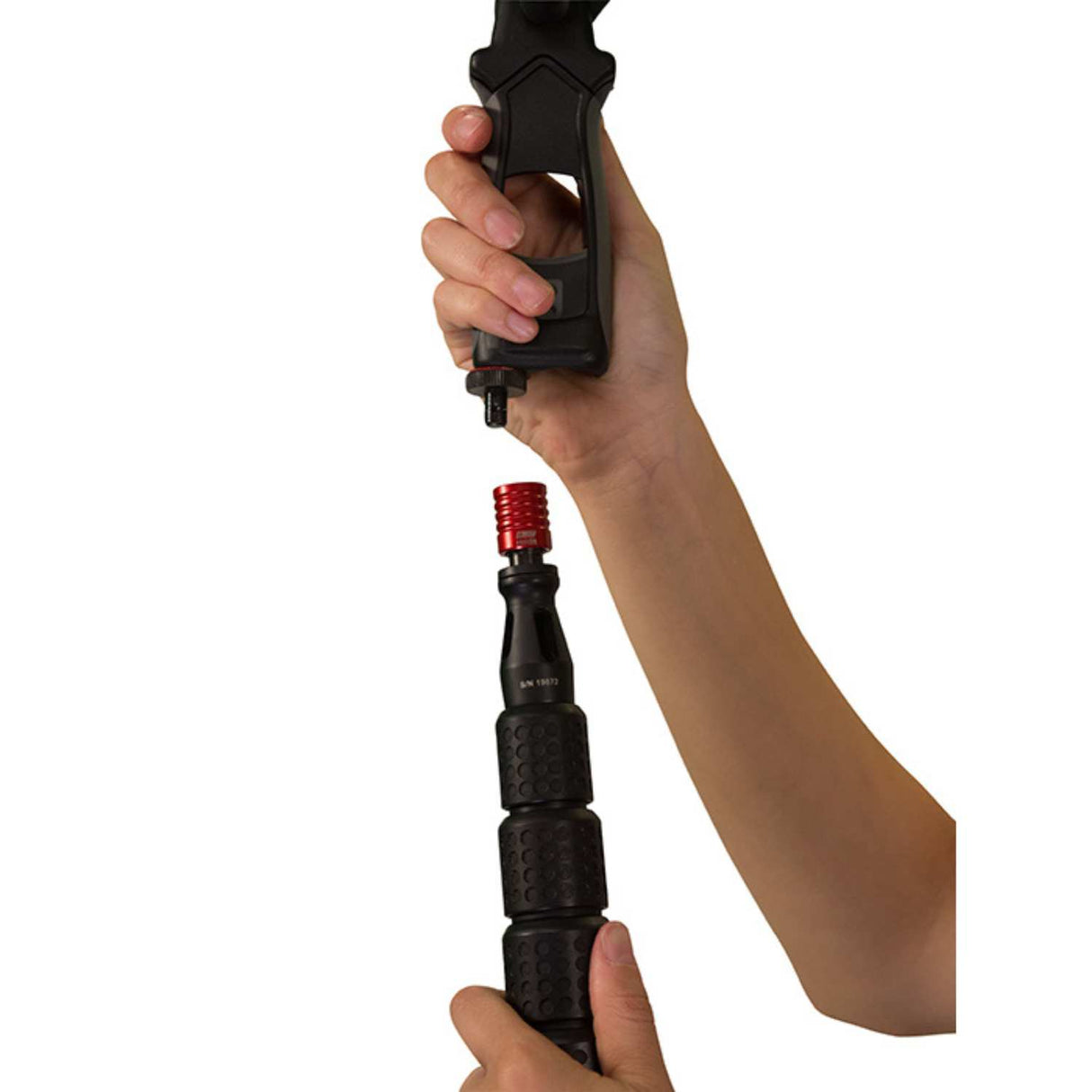 OR-45 attached to boom pole, showing release, on a white background.