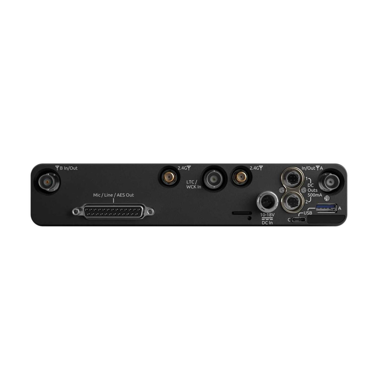 Sound Devices Astral ARX8 rear view, on a white background.