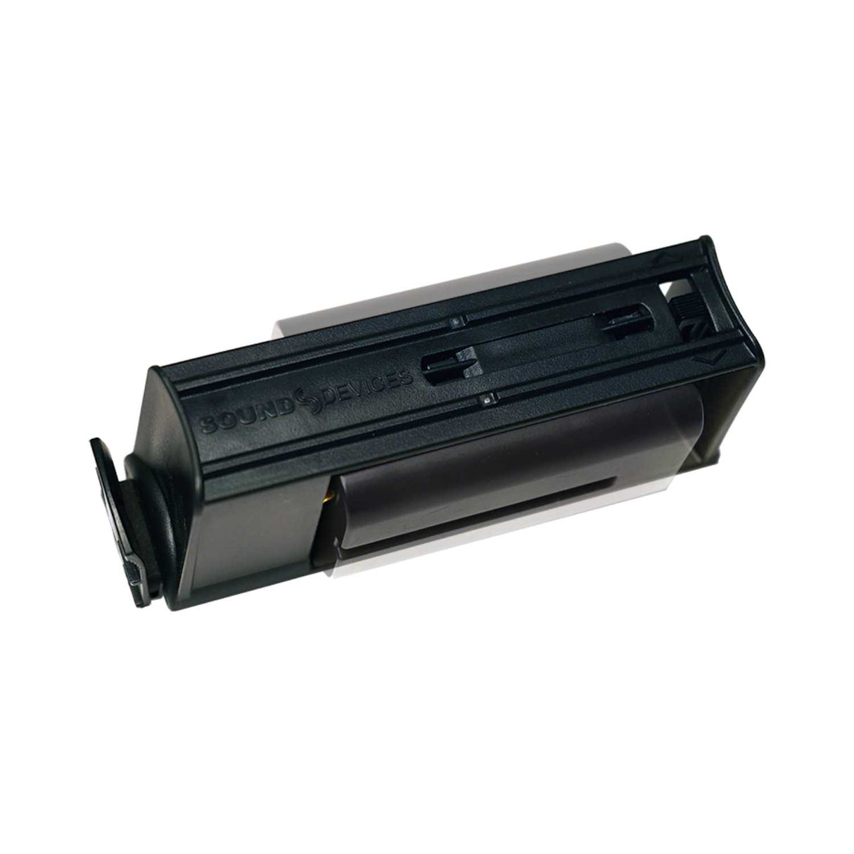 Sound Devices ML-LMount transparent batteries, on a white background.