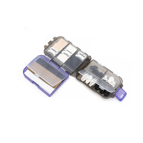 Purple Box Accessories Open, on a white background.