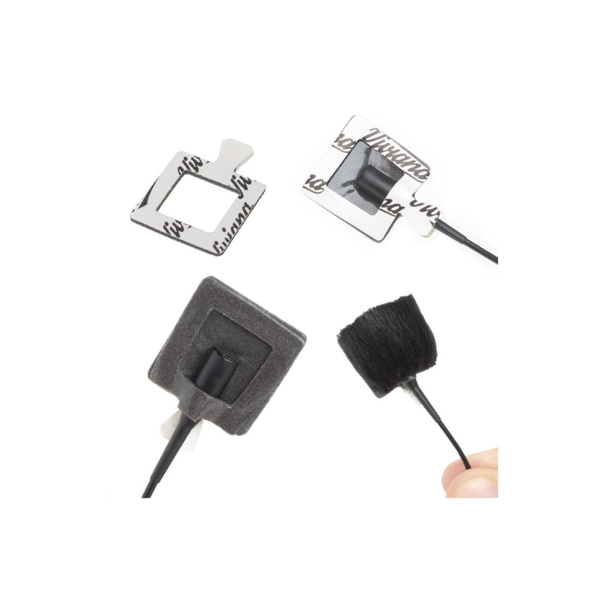 Viviana Square Dot with hole, different applications, on a white background.