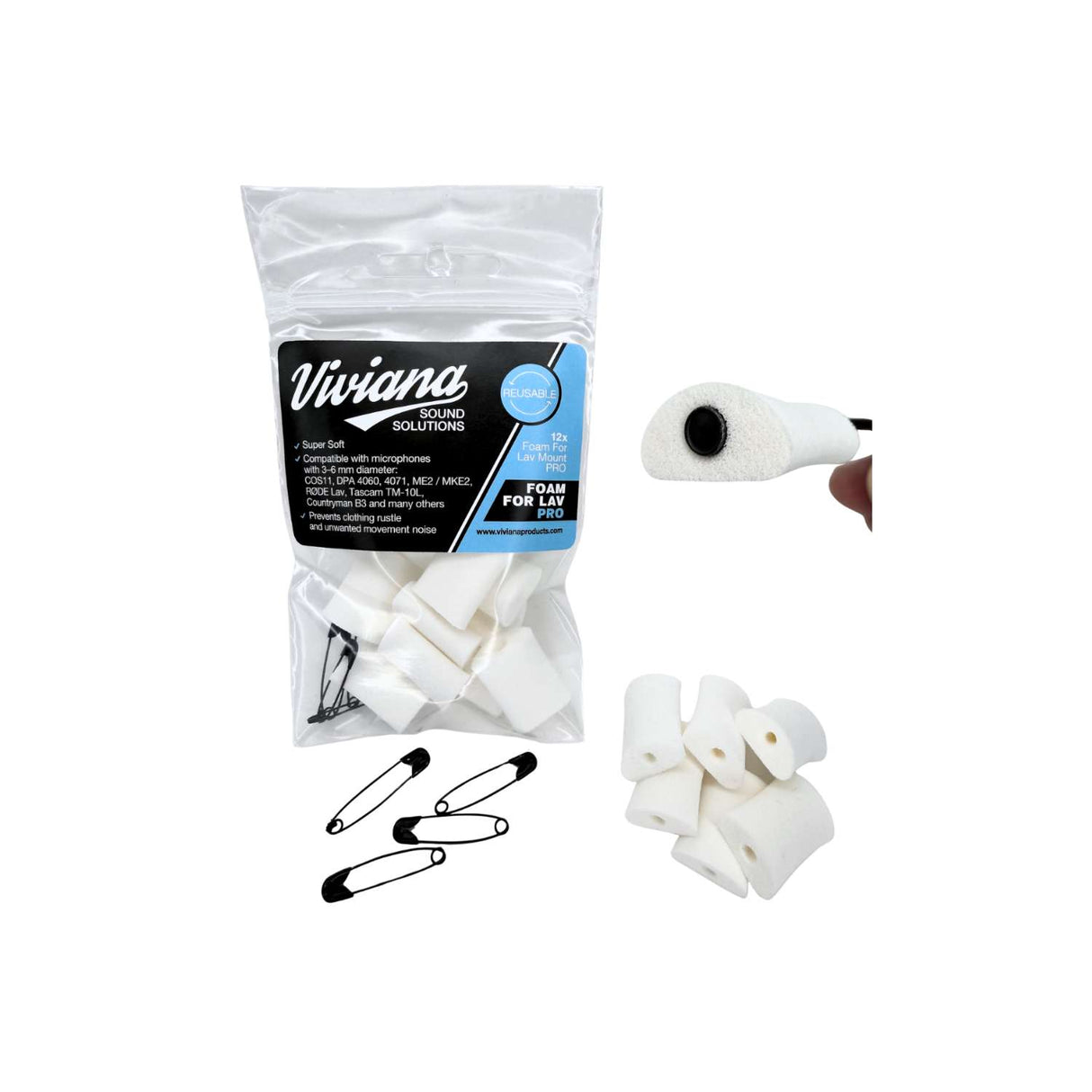 Viv Foam for Lav, white standard size, packaged, and contents displayed.