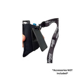 VIV-VSSIEMGTBK pouch and strap, side view, clip opened, on a white background.