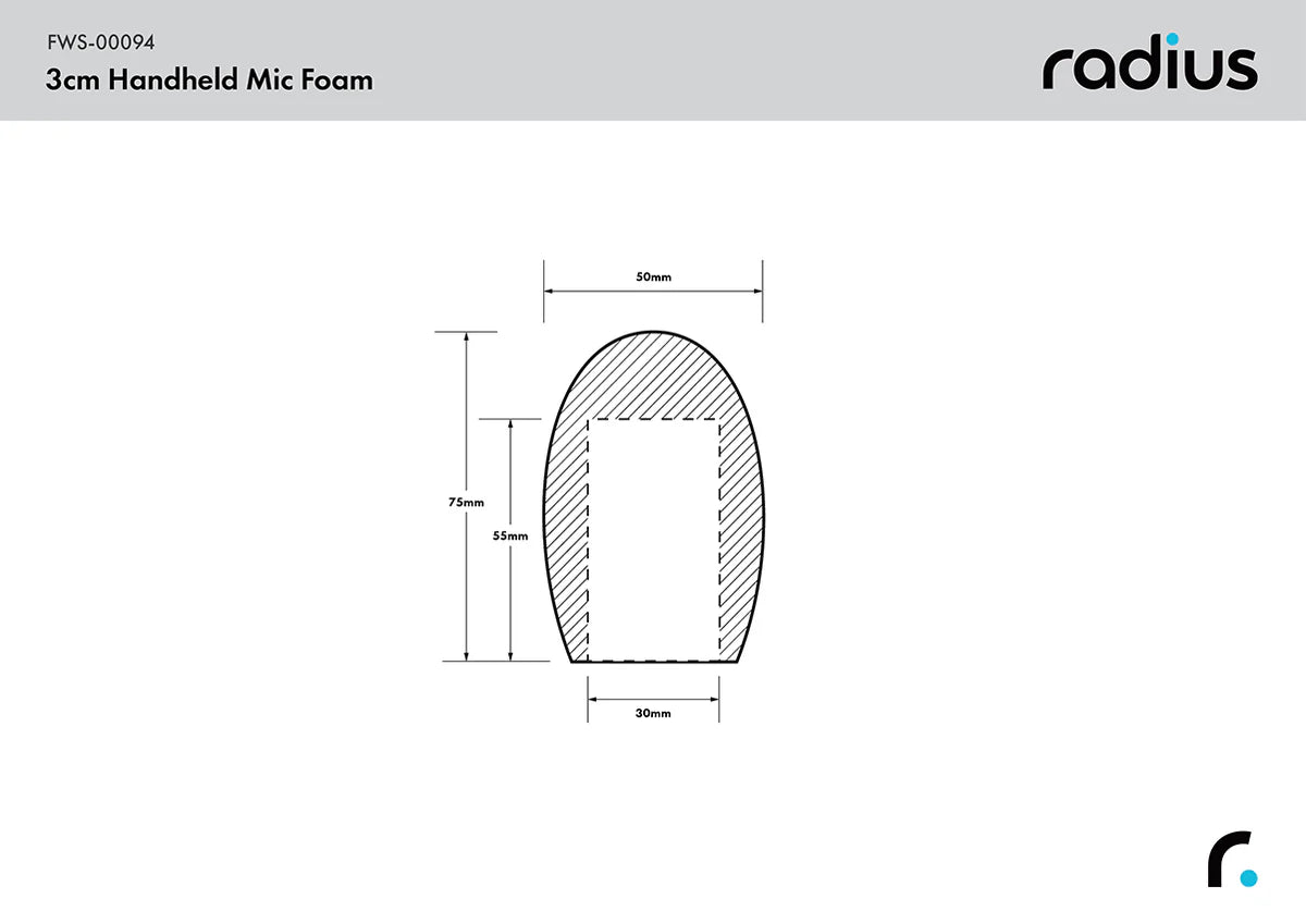 RADIUS Handheld Mic Foam Windshield, 3.0cm x 55mm Hole